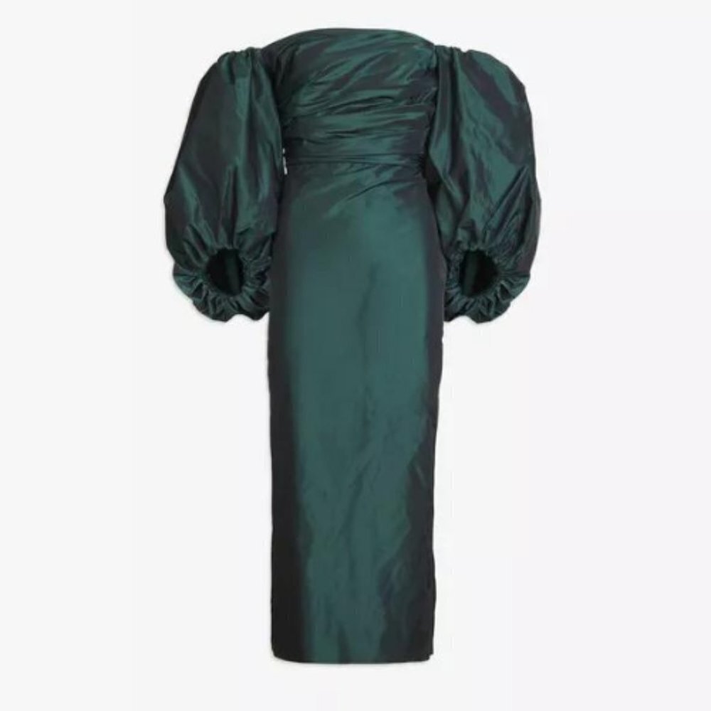 New! Tanya Taylor Charlotte puff sleeve off the shoulder midi Dress 30448 - Picture 2 of 12